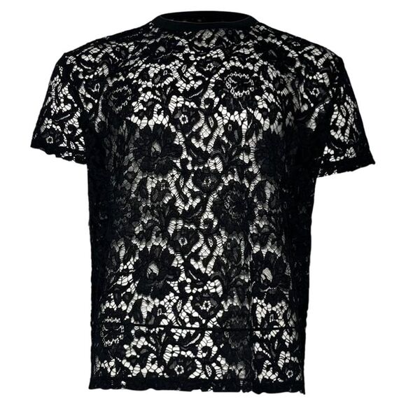 Valentino Garavani Semi-Sheer Lace T-shirt in Black Viscose